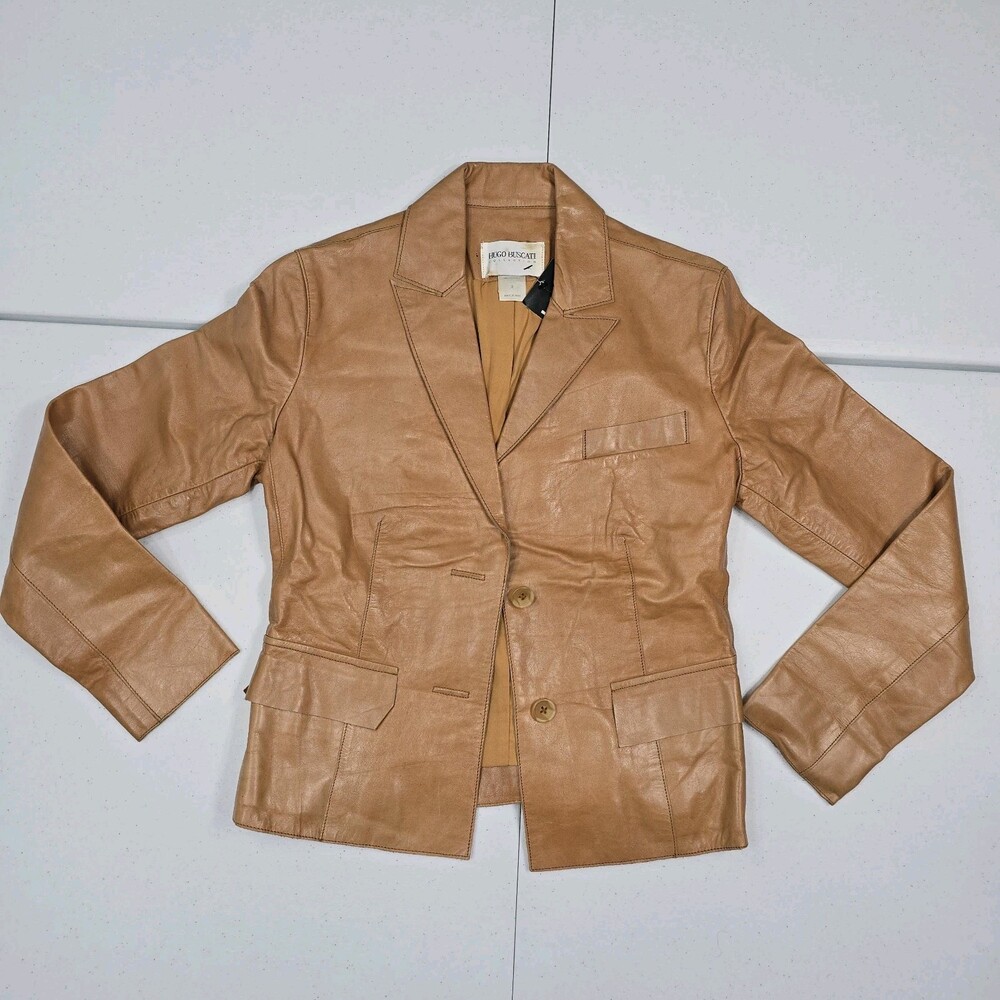 Vintage Hugo Buscati Collection Soft Tan Leather Blazer Jacket Women Sz 2